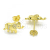 Sterling Silver Stud Earring, Elephant Design, with White Micro Pave, Polished, Golden Finish, 02.285.0079