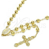 Oro Laminado Medium Rosary, Gold Filled Style Guadalupe and Crucifix Design, Polished, Golden Finish, 09.213.0011.28