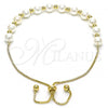 Oro Laminado Adjustable Bolo Bracelet, Gold Filled Style Box Design, with Ivory Pearl, Polished, Golden Finish, 03.213.0206.10
