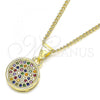 Oro Laminado Pendant Necklace, Gold Filled Style with Multicolor Micro Pave, Polished, Golden Finish, 04.156.0339.3.20