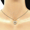 Oro Laminado Pendant Necklace, Gold Filled Style Heart Design, with White Micro Pave, Polished, Golden Finish, 04.156.0362.20