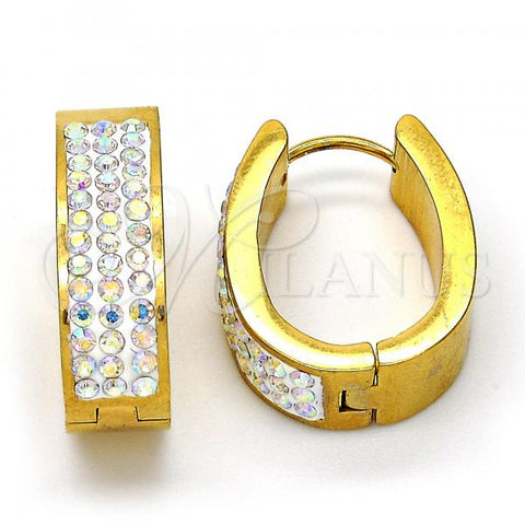 Stainless Steel Small Hoop, with Aurore Boreale Swarovski Crystals, Polished, Golden Finish, 02.255.0003.3.15