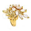 Oro Laminado Multi Stone Ring, Gold Filled Style Leaf Design, with White Cubic Zirconia, Polished, Golden Finish, 01.210.0008.07 (Size 7)