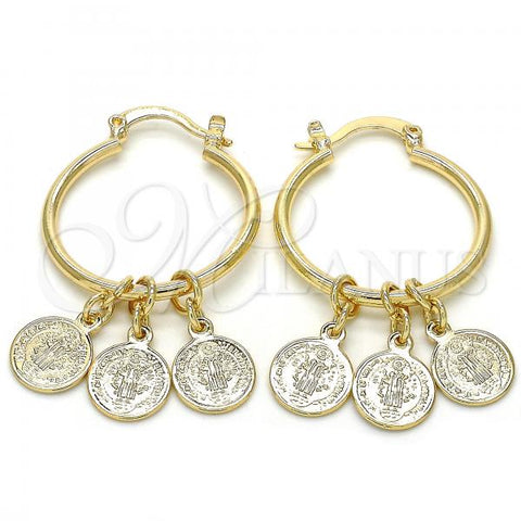 Oro Laminado Small Hoop, Gold Filled Style San Benito Design, Polished, Golden Finish, 02.63.2633.25