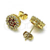 Oro Laminado Stud Earring, Gold Filled Style Flower Design, with Garnet and White Cubic Zirconia, Polished, Golden Finish, 02.344.0076.6