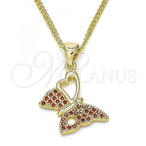 Oro Laminado Pendant Necklace, Gold Filled Style Butterfly Design, with Garnet Micro Pave, Polished, Golden Finish, 04.156.0318.2.20