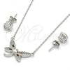 Sterling Silver Earring and Pendant Adult Set, Butterfly Design, with White Cubic Zirconia and White Micro Pave, Polished, Rhodium Finish, 10.186.0015