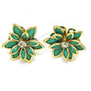 Oro Laminado Stud Earring, Gold Filled Style Flower Design, with Turquoise and White Crystal, Polished, Golden Finish, 02.64.0639