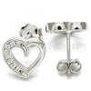 Sterling Silver Stud Earring, Heart Design, with White Cubic Zirconia, Polished, Rhodium Finish, 02.336.0106