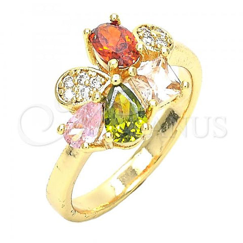 Oro Laminado Multi Stone Ring, Gold Filled Style Teardrop Design, with Multicolor Cubic Zirconia, Polished, Golden Finish, 01.221.0010.1.08 (Size 8)