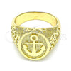 Oro Laminado Mens Ring, Gold Filled Style Anchor Design, Polished, Golden Finish, 01.283.0023.10 (Size 10)