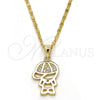 Oro Laminado Pendant Necklace, Gold Filled Style Little Boy Design, with White Micro Pave, Polished, Golden Finish, 04.156.0116.20