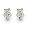 Sterling Silver Stud Earring, with White Micro Pave, Polished, Rhodium Finish, 02.186.0112