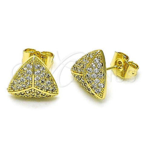 Oro Laminado Stud Earring, Gold Filled Style with White Micro Pave, Polished, Golden Finish, 02.260.0026