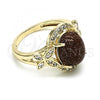 Oro Laminado Multi Stone Ring, Gold Filled Style Butterfly Design, with Brown  and White Micro Pave, Polished, Golden Finish, 01.284.0062.09