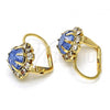 Oro Laminado Leverback Earring, Gold Filled Style Flower Design, with Light Sapphire and White Crystal, Polished, Golden Finish, 02.122.0086.4