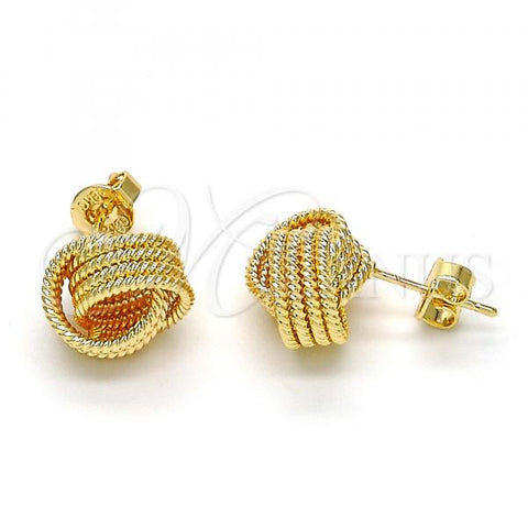 Oro Laminado Stud Earring, Gold Filled Style Love Knot and Twist Design, Diamond Cutting Finish, Golden Finish, 02.63.2377