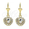 Oro Laminado Dangle Earring, Gold Filled Style Heart Design, with White Crystal, Polished, Golden Finish, 02.122.0114.5