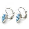 Rhodium Plated Leverback Earring, Flower Design, with Aquamarine Swarovski Crystals, Polished, Rhodium Finish, 02.239.0012.4
