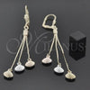 Oro Laminado Long Earring, Gold Filled Style Shell Design, Diamond Cutting Finish, Tricolor, 5.076.002