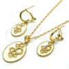 Oro Laminado Earring and Pendant Adult Set, Gold Filled Style White Enamel Finish, Golden Finish, 10.160.0156