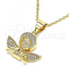 Oro Laminado Religious Pendant, Gold Filled Style Angel Design, with White Micro Pave, Polished, Golden Finish, 05.342.0030