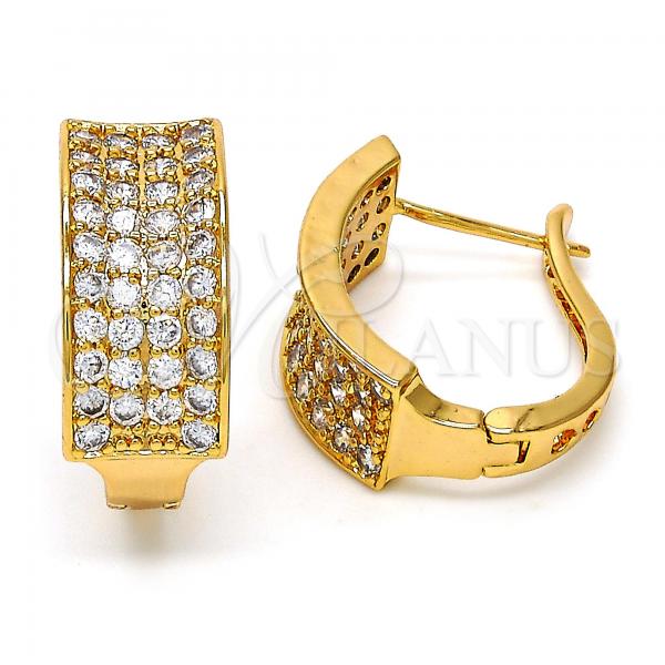 Oro Laminado Huggie Hoop, Gold Filled Style with White Cubic Zirconia, Polished, Golden Finish, 02.260.0006.20