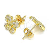 Oro Laminado Stud Earring, Gold Filled Style Butterfly Design, with White Micro Pave, Polished, Golden Finish, 02.233.0011.4