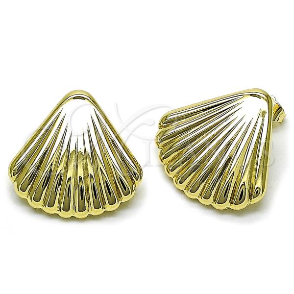 Oro Laminado Stud Earring, Gold Filled Style Shell and Hollow Design, Polished, Golden Finish, 02.428.0043