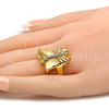 Oro Laminado Multi Stone Ring, Gold Filled Style Butterfly Design, with White Crystal, Polished, Golden Finish, 01.241.0017.08 (Size 8)