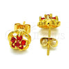 Oro Laminado Stud Earring, Gold Filled Style Flower Design, with Garnet Cubic Zirconia, Polished, Golden Finish, 02.349.0001