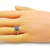 Oro Laminado Multi Stone Ring, Gold Filled Style Evil Eye Design, with Sapphire Blue Crystal and White Micro Pave, Polished, Golden Finish, 01.341.0109