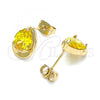 Oro Laminado Stud Earring, Gold Filled Style Teardrop Design, with Yellow Cubic Zirconia, Polished, Golden Finish, 02.213.0234.1