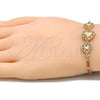 Oro Laminado Adjustable Bolo Bracelet, Gold Filled Style Heart Design, with Ruby and White Cubic Zirconia, Polished, Golden Finish, 03.233.0018.1.12