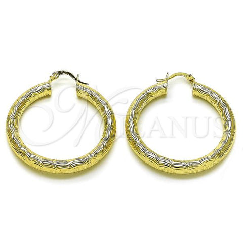 Oro Laminado Medium Hoop, Gold Filled Style Hollow Design, Diamond Cutting Finish, Golden Finish, 02.213.0225.40