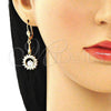 Oro Laminado Long Earring, Gold Filled Style with White Cubic Zirconia, Polished, Golden Finish, 02.387.0062