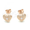 Sterling Silver Stud Earring, Heart Design, with White Cubic Zirconia, Polished, Rose Gold Finish, 02.369.0039.1