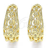 Oro Laminado Huggie Hoop, Gold Filled Style Flower Design, Polished, Golden Finish, 02.163.0118.20