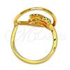 Oro Laminado Multi Stone Ring, Gold Filled Style Butterfly Design, with White and Black Crystal, Polished, Golden Finish, 01.118.0056.8 (Size 8)