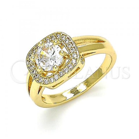 Oro Laminado Multi Stone Ring, Gold Filled Style with White Cubic Zirconia, Polished, Golden Finish, 01.210.0123.5.08