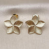 Oro Laminado Stud Earring, Gold Filled Style Flower Design, Brushed Finish, Golden Finish, 02.385.0065