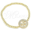 Oro Laminado Fancy Bracelet, Gold Filled Style Expandable Bead and Little Boy Design, with White Cubic Zirconia, Polished, Golden Finish, 03.299.0036.07