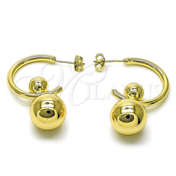 Oro Laminado Small Hoop, Gold Filled Style Ball Design, Polished, Golden Finish, 02.213.0770.25