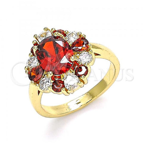 Oro Laminado Multi Stone Ring, Gold Filled Style Teardrop Design, with Garnet and White Cubic Zirconia, Polished, Golden Finish, 01.210.0124.1.07