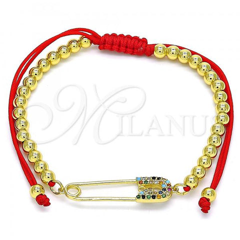 Oro Laminado Adjustable Bolo Bracelet, Gold Filled Style Ball Design, with Multicolor Micro Pave, Polished, Golden Finish, 03.313.0033.1.10