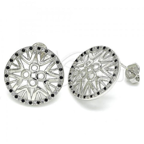 Rhodium Plated Stud Earring, with Black and White Micro Pave, Polished, Rhodium Finish, 02.233.0018.4