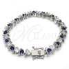 Rhodium Plated Tennis Bracelet, with Sapphire Blue and White Cubic Zirconia, Polished, Rhodium Finish, 03.210.0076.7.08