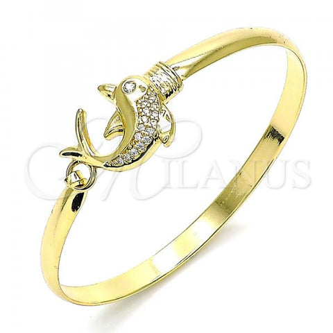 Oro Laminado Individual Bangle, Gold Filled Style Dolphin Design, with White Micro Pave and White Cubic Zirconia, Polished, Golden Finish, 07.192.0039.04