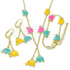Oro Laminado Earring and Pendant Children Set, Gold Filled Style Elephant Design, with White Crystal, Multicolor Enamel Finish, Golden Finish, 06.60.0006.4