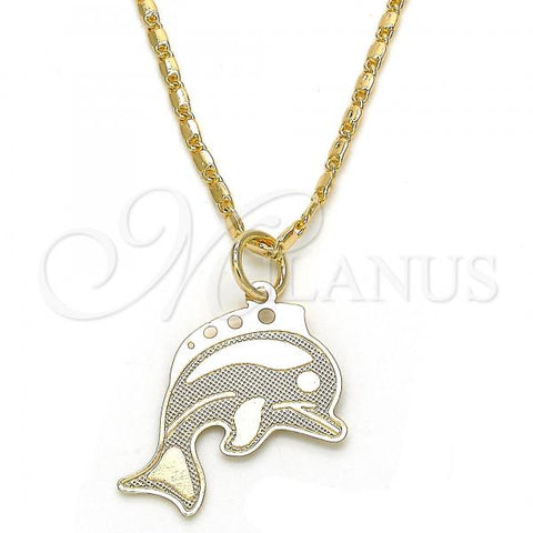 Oro Laminado Pendant Necklace, Gold Filled Style Dolphin Design, Polished, Golden Finish, 04.106.0025.20